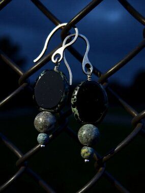 Handmade Earrings - Edgy Stone - Gray Black - Goth Grunge Punk Darkwave Alt